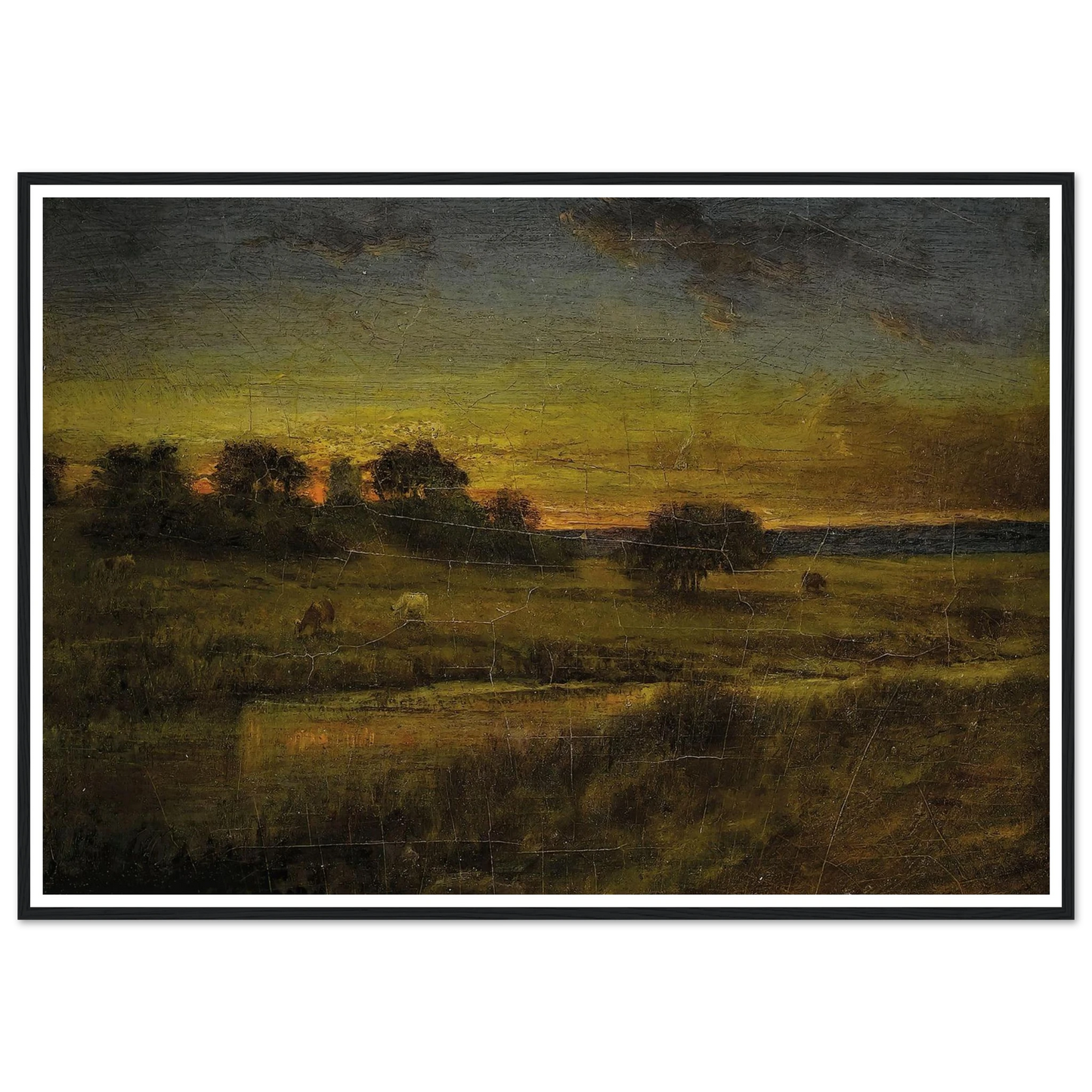 Pasture at Dawn (1891) Art Print | George Inness - Framed Poster - 30x40 cm / 12x16″ - Black frame
