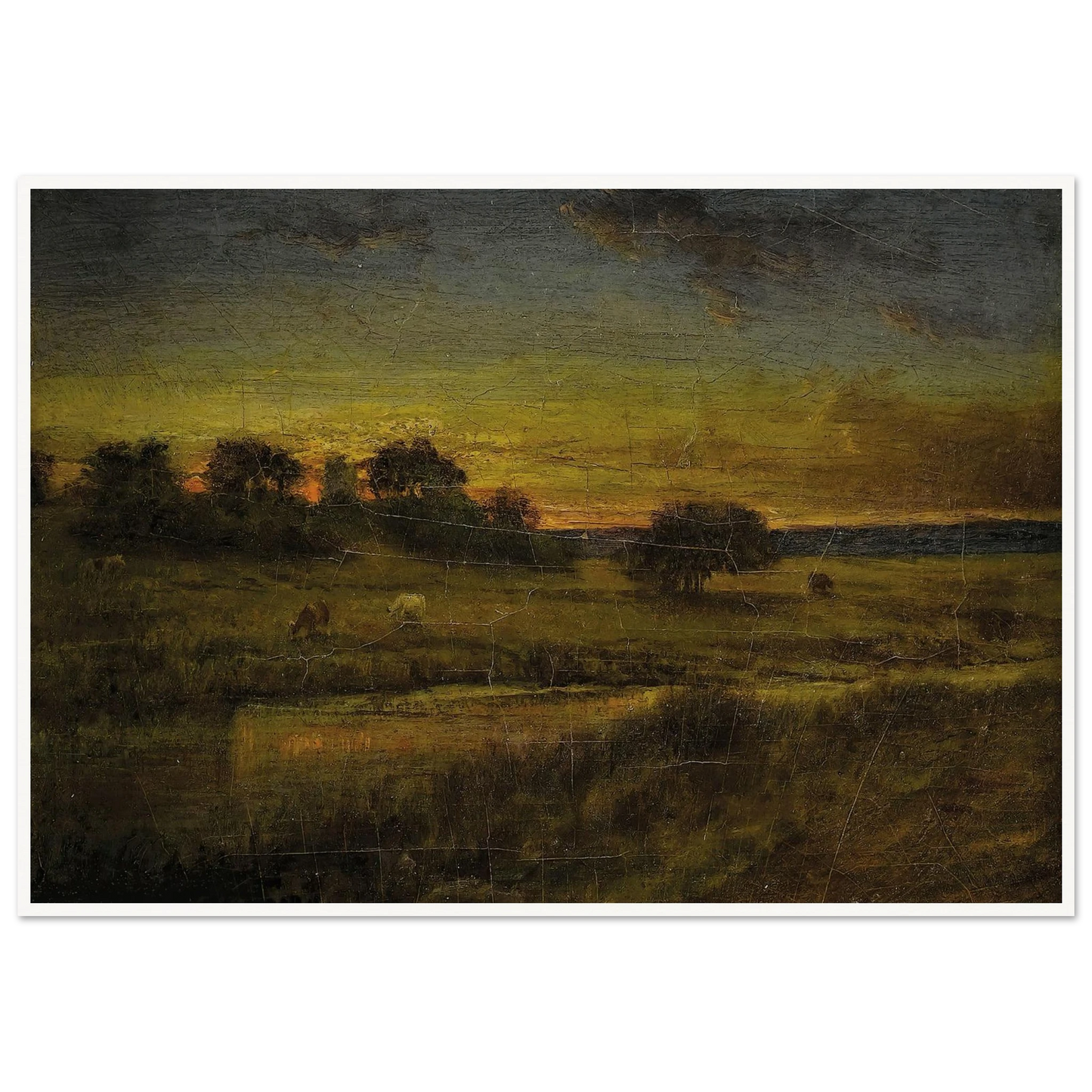 Pasture at Dawn (1891) Art Print | George Inness - Framed Poster - 30x40 cm / 12x16″ - Black frame