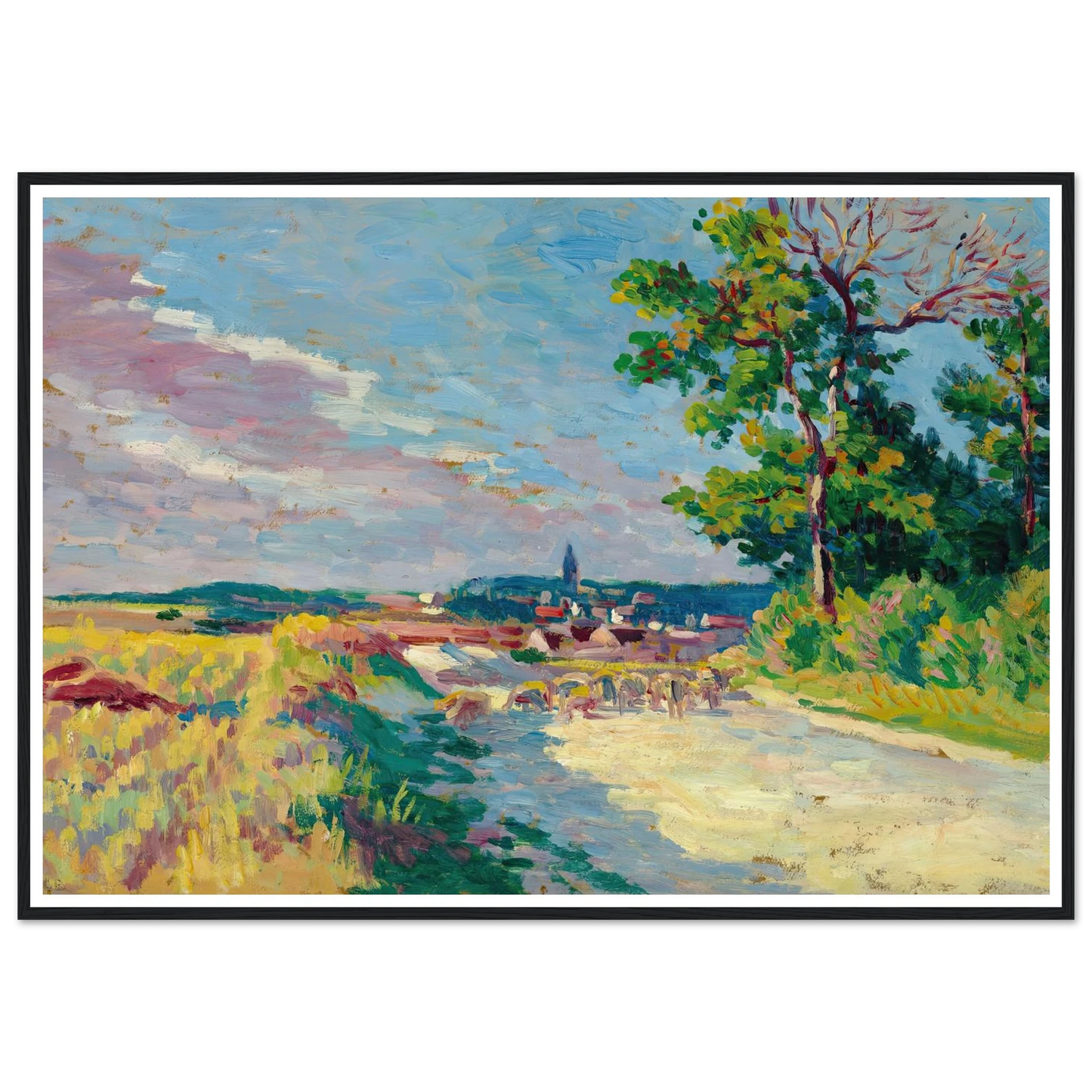 Paysage à Méréville (1904) Art Print | Maximilien Luce - Framed Poster - 30x40 cm / 12x16″ - Black frame