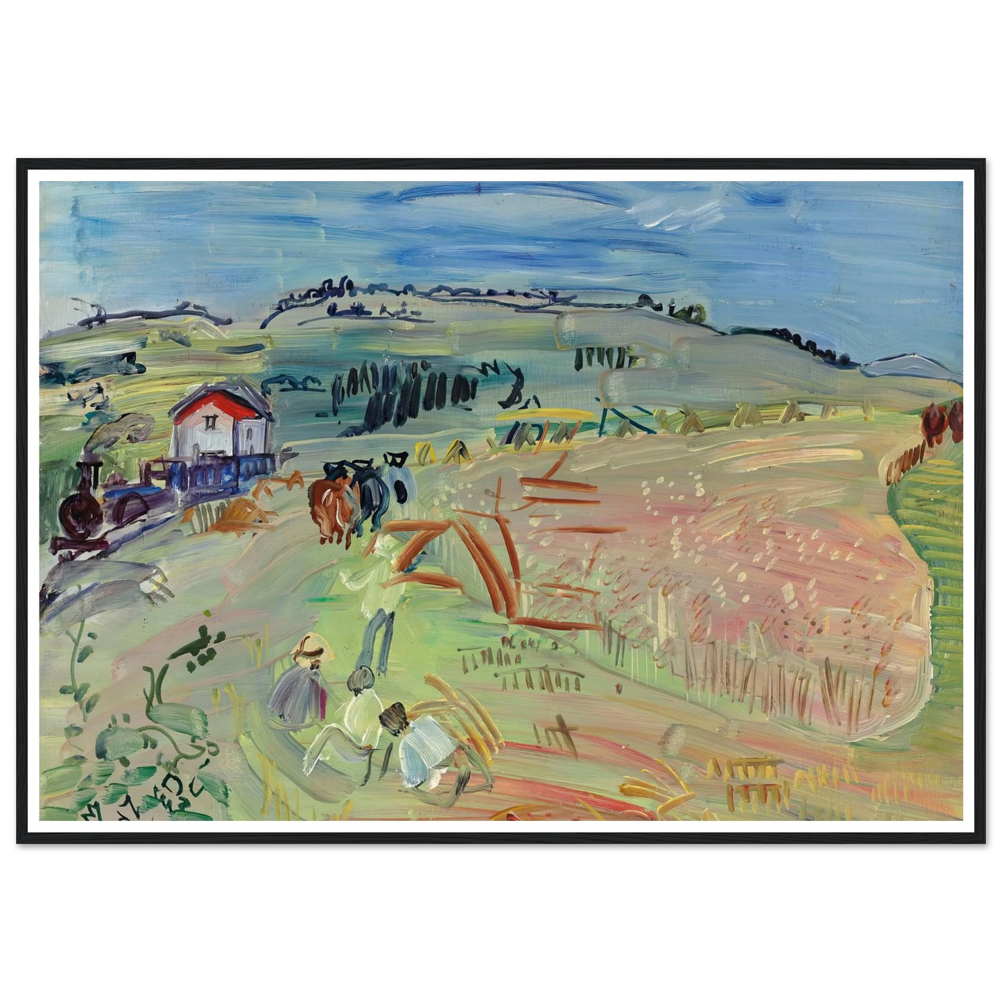 Paysage au champ de blé aux bœufs (circa 1935) Art Print | Raoul Dufy - Framed Poster - 30x40 cm / 12x16″ - Black frame