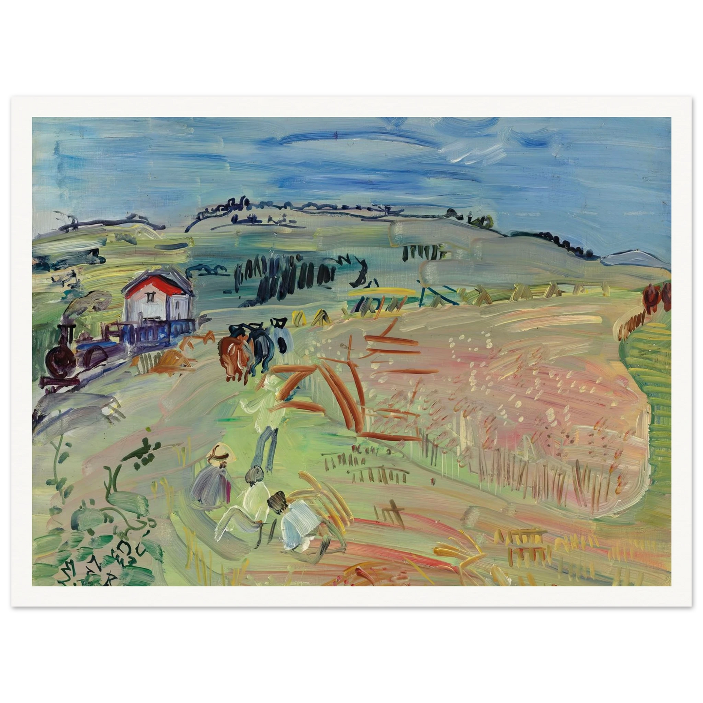 Paysage au champ de blé aux bœufs (circa 1935) Art Print | Raoul Dufy - Framed Poster - 30x40 cm / 12x16″ - Black frame