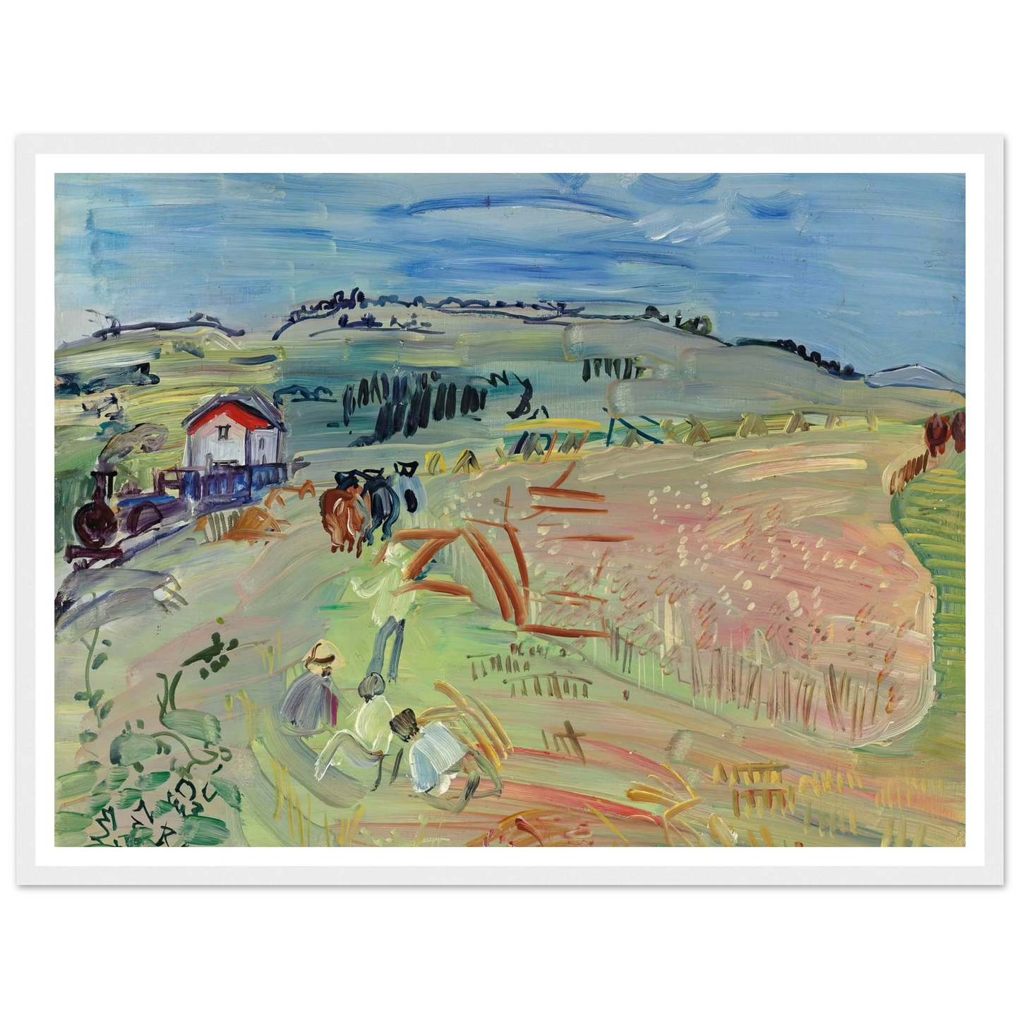 Paysage au champ de blé aux bœufs (circa 1935) Art Print | Raoul Dufy - Framed Poster - 30x40 cm / 12x16″ - Black frame