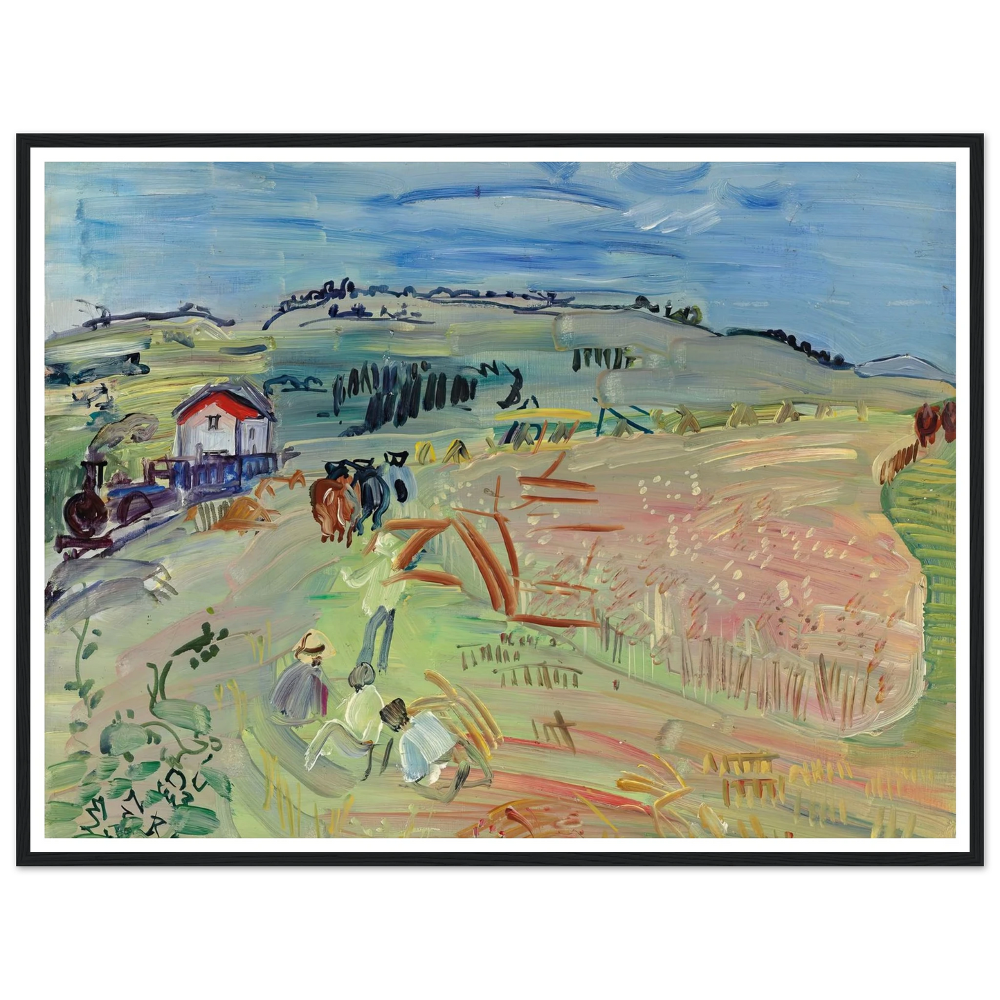 Paysage au champ de blé aux bœufs (circa 1935) Art Print | Raoul Dufy - Framed Poster - 30x40 cm / 12x16″ - Black frame