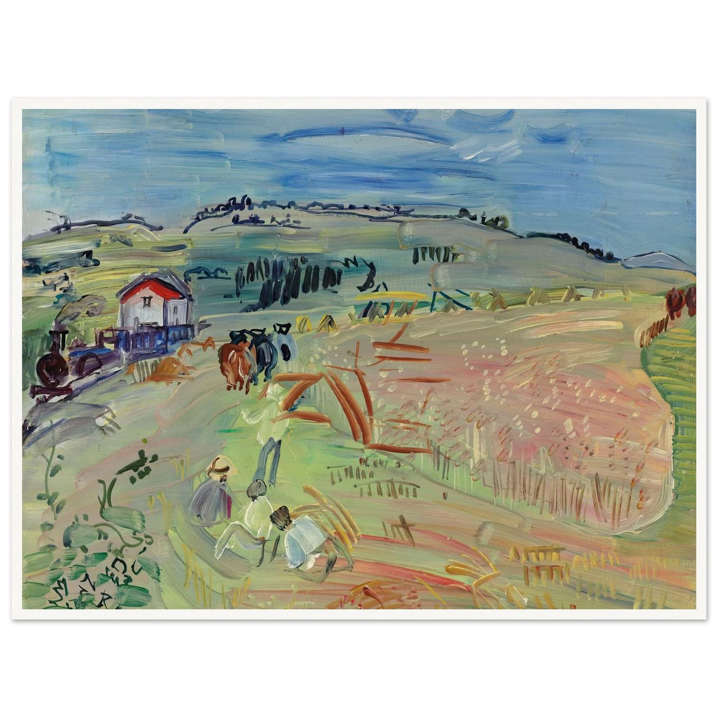 Paysage au champ de blé aux bœufs (circa 1935) Art Print | Raoul Dufy - Framed Poster - 30x40 cm / 12x16″ - Black frame