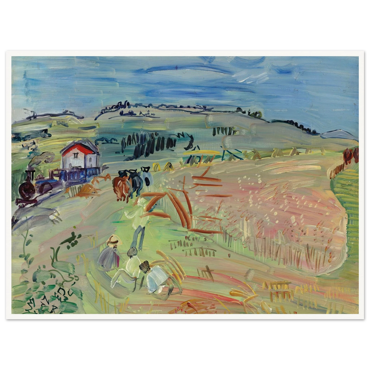 Paysage au champ de blé aux bœufs (circa 1935) Art Print | Raoul Dufy - Framed Poster - 30x40 cm / 12x16″ - Black frame