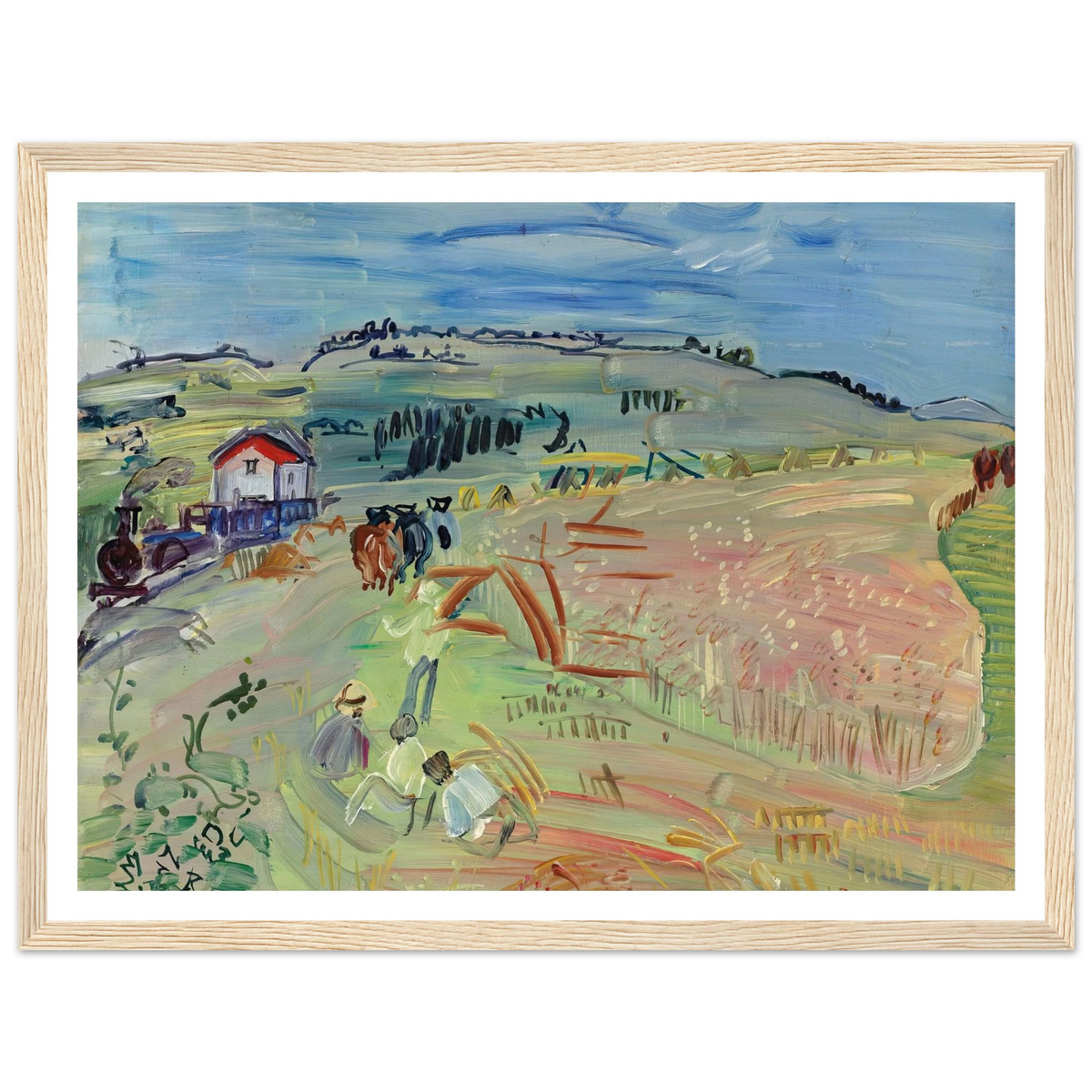 Paysage au champ de blé aux bœufs (circa 1935) Art Print | Raoul Dufy - Framed Poster - 30x40 cm / 12x16″ - Black frame