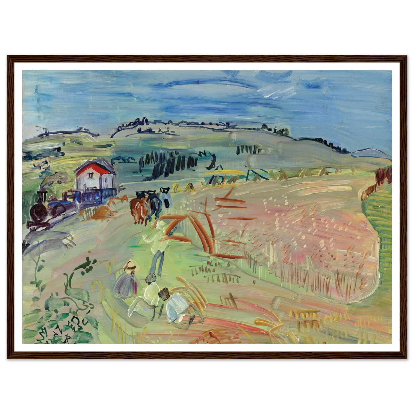 Paysage au champ de blé aux bœufs (circa 1935) Art Print | Raoul Dufy - Framed Poster - 30x40 cm / 12x16″ - Black frame