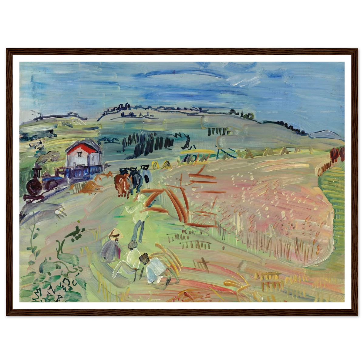 Paysage au champ de blé aux bœufs (circa 1935) Art Print | Raoul Dufy - Framed Poster - 30x40 cm / 12x16″ - Black frame