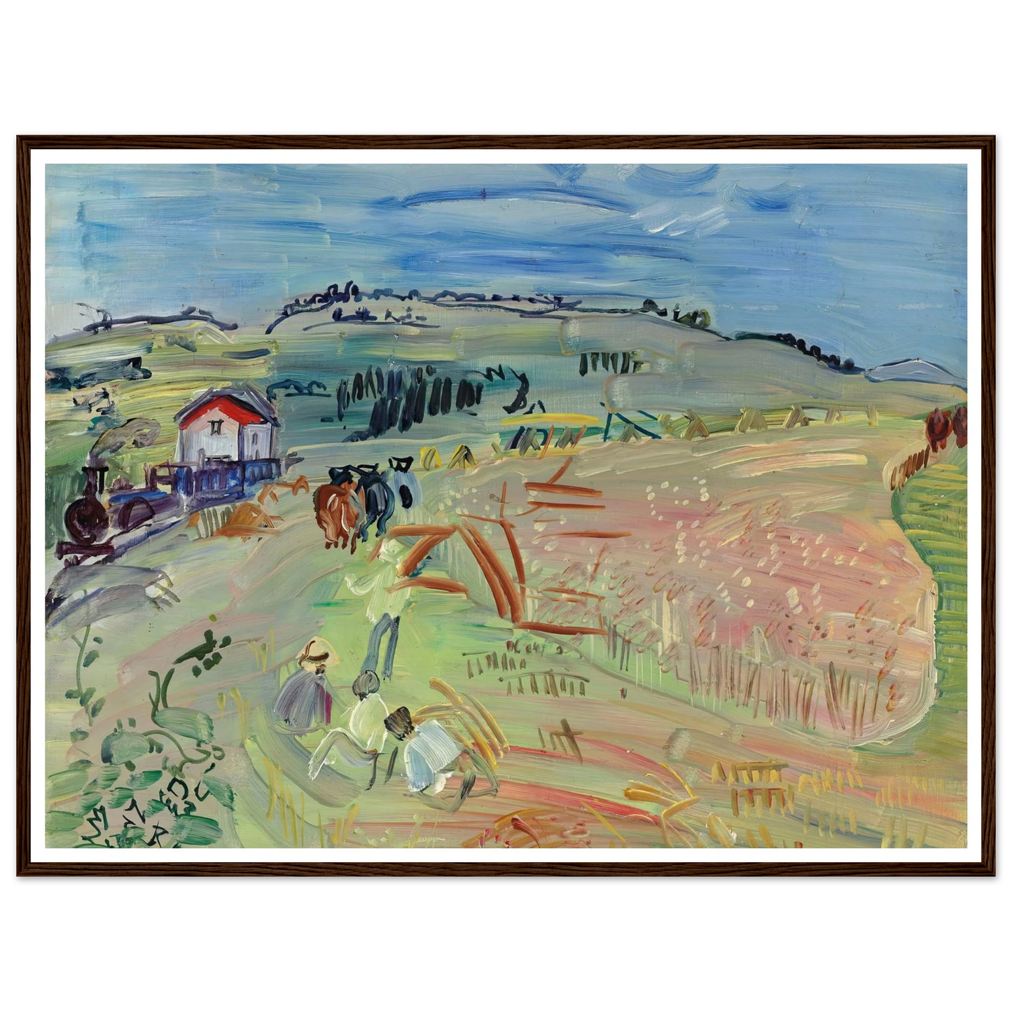 Paysage au champ de blé aux bœufs (circa 1935) Art Print | Raoul Dufy - Framed Poster - 30x40 cm / 12x16″ - Black frame