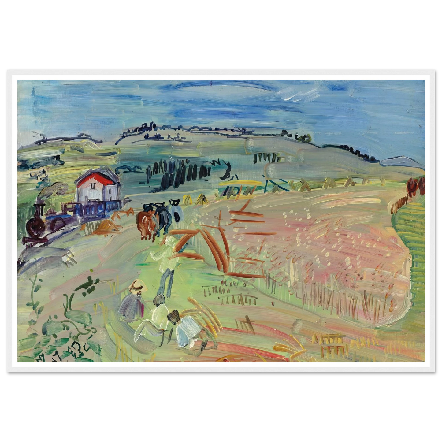 Paysage au champ de blé aux bœufs (circa 1935) Art Print | Raoul Dufy - Framed Poster - 30x40 cm / 12x16″ - Black frame