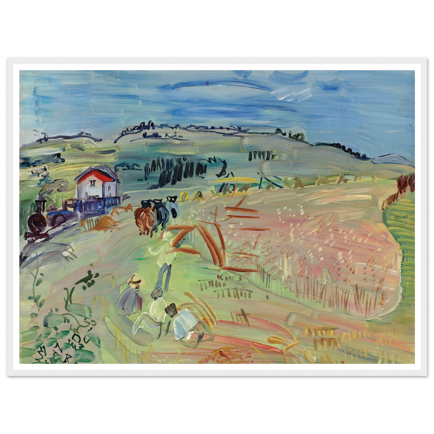 Paysage au champ de blé aux bœufs (circa 1935) Art Print | Raoul Dufy - Framed Poster - 30x40 cm / 12x16″ - Black frame