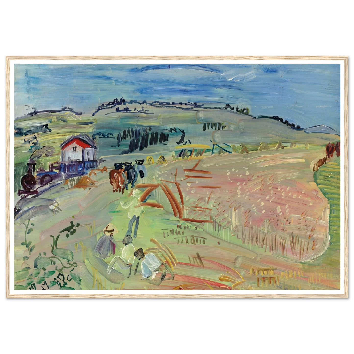 Paysage au champ de blé aux bœufs (circa 1935) Art Print | Raoul Dufy - Framed Poster - 30x40 cm / 12x16″ - Black frame