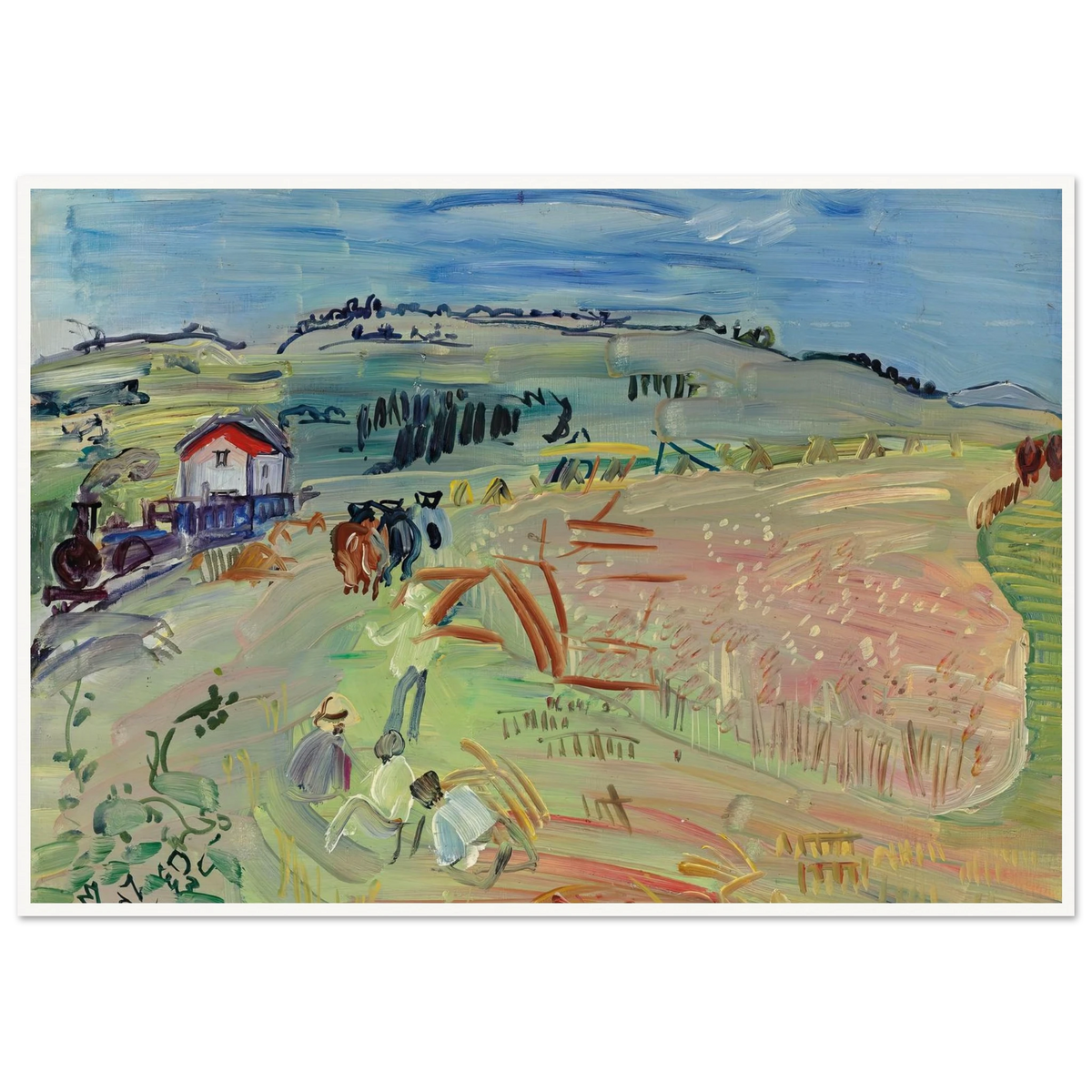 Paysage au champ de blé aux bœufs (circa 1935) Art Print | Raoul Dufy - Framed Poster - 30x40 cm / 12x16″ - Black frame