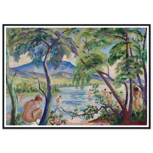 Paysage aux baigneuses, Colombier (1917) Art Print | Henri Manguin - Framed Poster - 30x40 cm / 12x16″ - Black frame