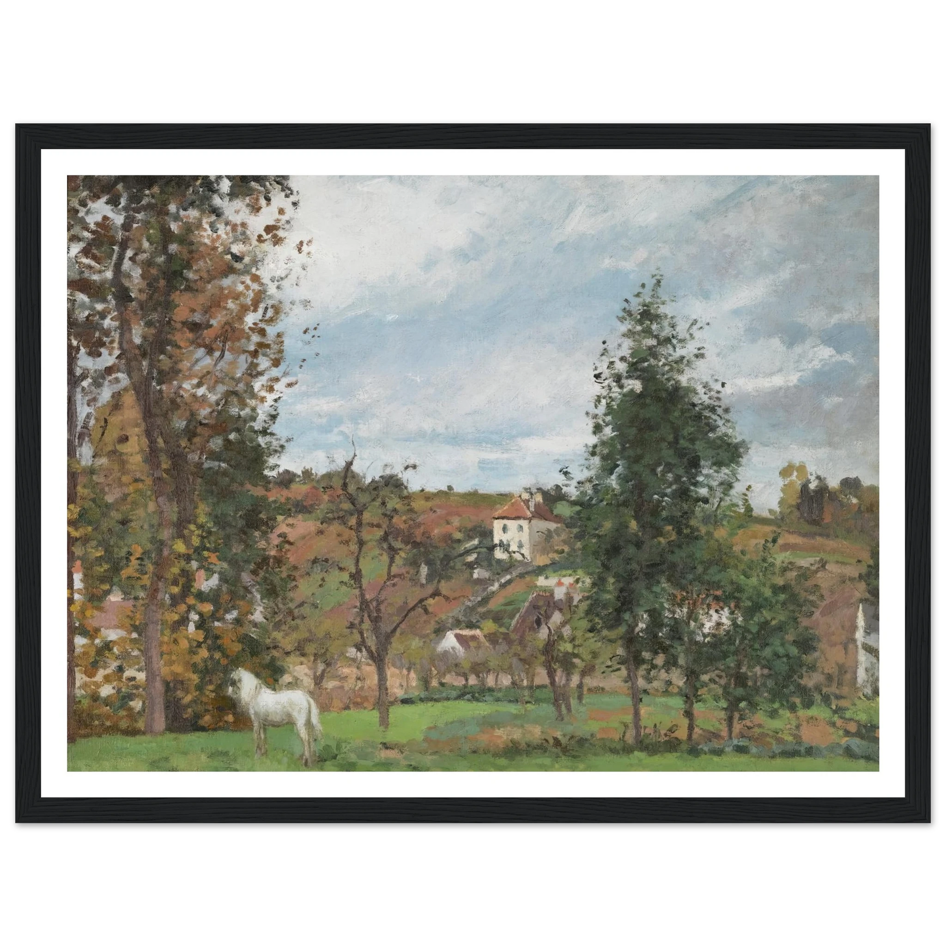 Paysage Avec Cheval Blanc Dans Un Pré, L’hermitage, Pontoise (1872) Art Print | Camille Pissarro - Framed Poster - 30x40 cm / 12x16″ - Black frame
