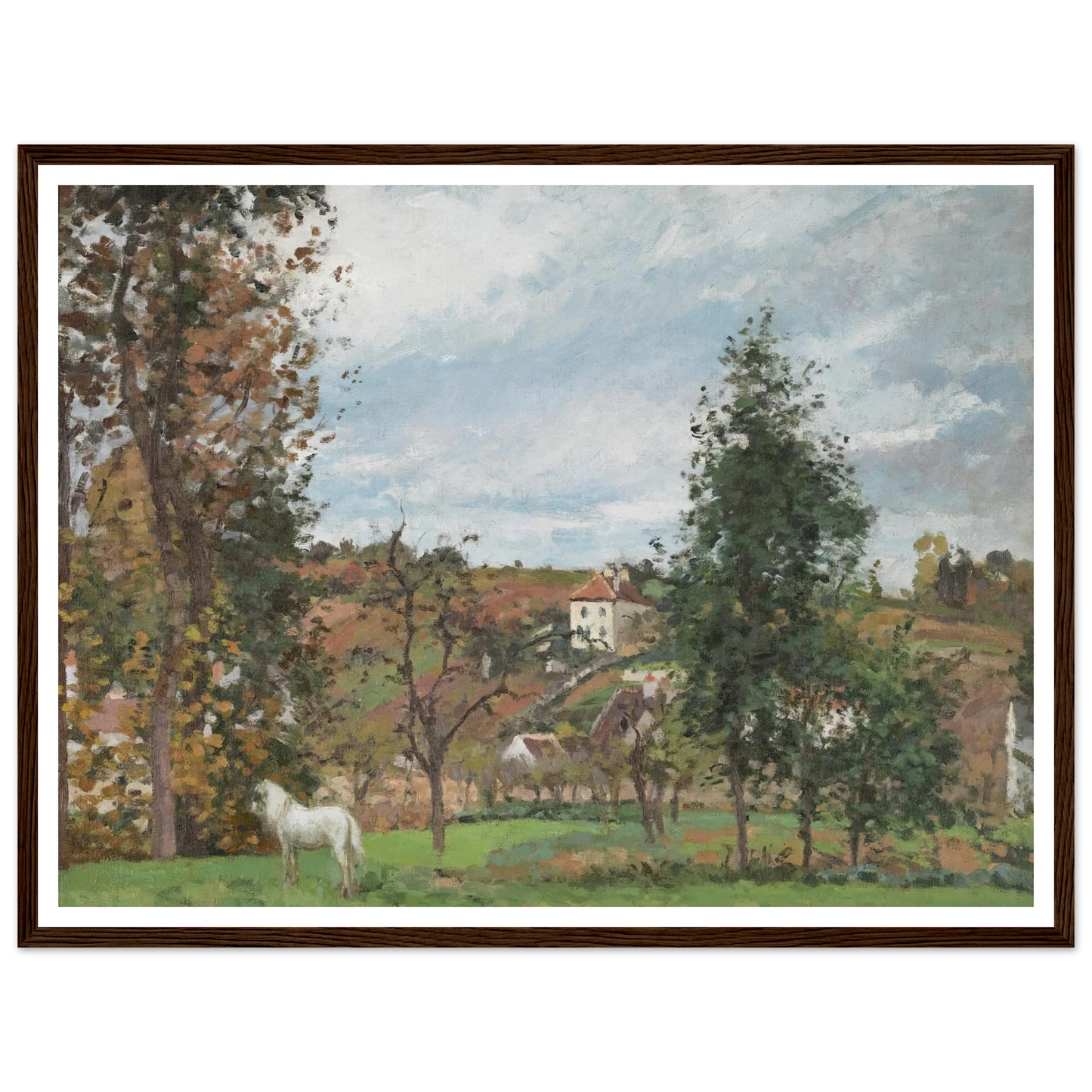 Paysage Avec Cheval Blanc Dans Un Pré, L’hermitage, Pontoise (1872) Art Print | Camille Pissarro - Framed Poster - 30x40 cm / 12x16″ - Black frame