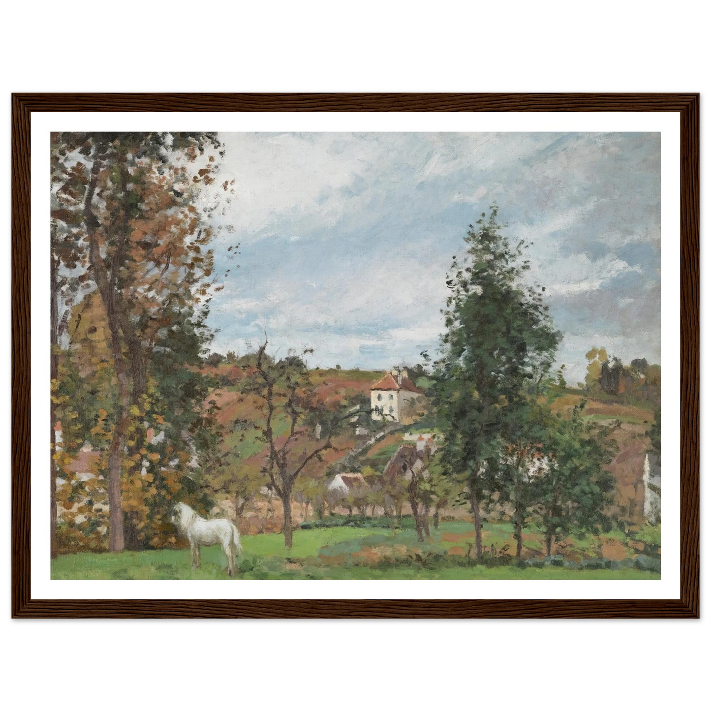 Paysage Avec Cheval Blanc Dans Un Pré, L’hermitage, Pontoise (1872) Art Print | Camille Pissarro - Framed Poster - 30x40 cm / 12x16″ - Black frame
