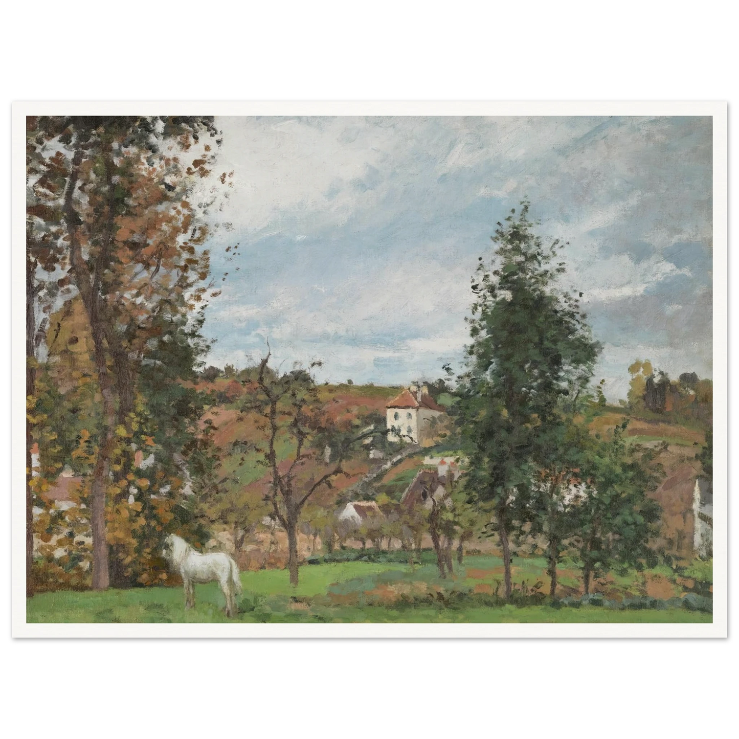 Paysage Avec Cheval Blanc Dans Un Pré, L’hermitage, Pontoise (1872) Art Print | Camille Pissarro - Framed Poster - 30x40 cm / 12x16″ - Black frame