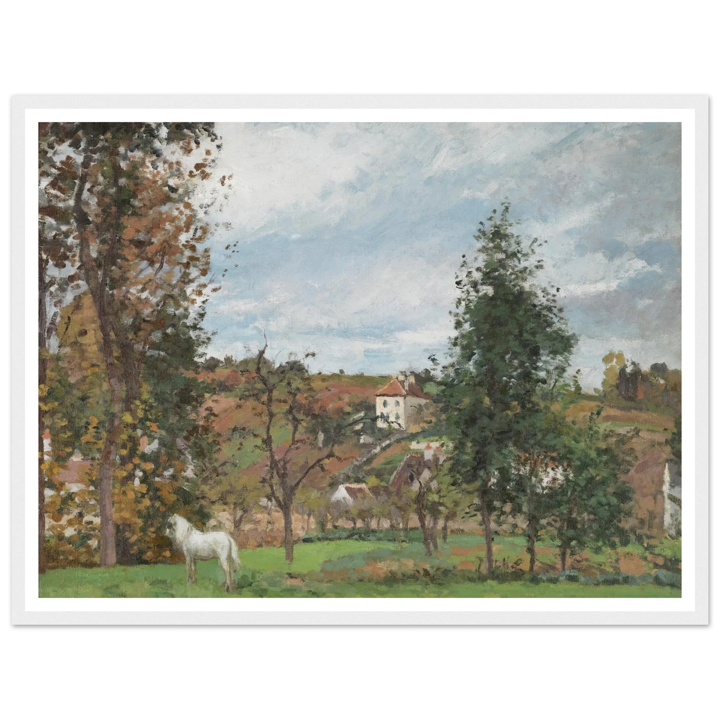 Paysage Avec Cheval Blanc Dans Un Pré, L’hermitage, Pontoise (1872) Art Print | Camille Pissarro - Framed Poster - 30x40 cm / 12x16″ - Black frame