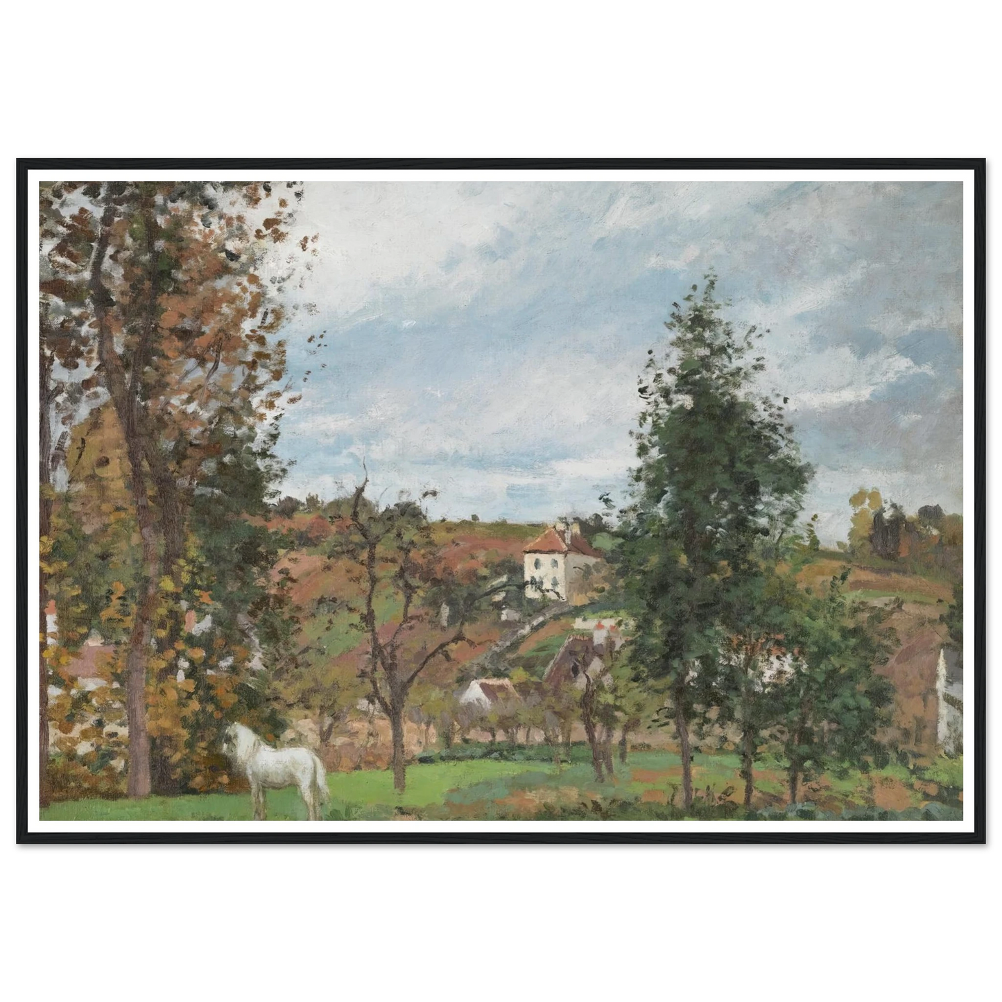 Paysage Avec Cheval Blanc Dans Un Pré, L’hermitage, Pontoise (1872) Art Print | Camille Pissarro - Framed Poster - 30x40 cm / 12x16″ - Black frame