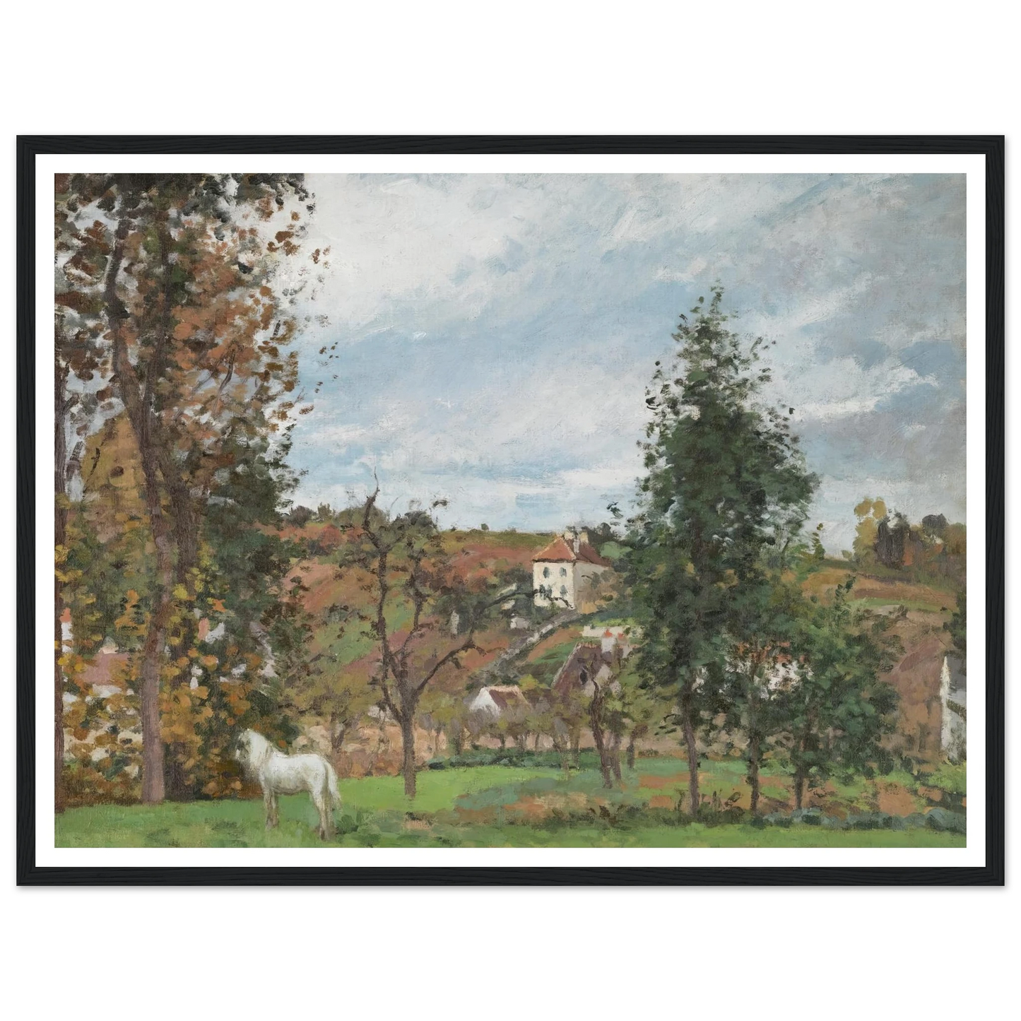 Paysage Avec Cheval Blanc Dans Un Pré, L’hermitage, Pontoise (1872) Art Print | Camille Pissarro - Framed Poster - 30x40 cm / 12x16″ - Black frame