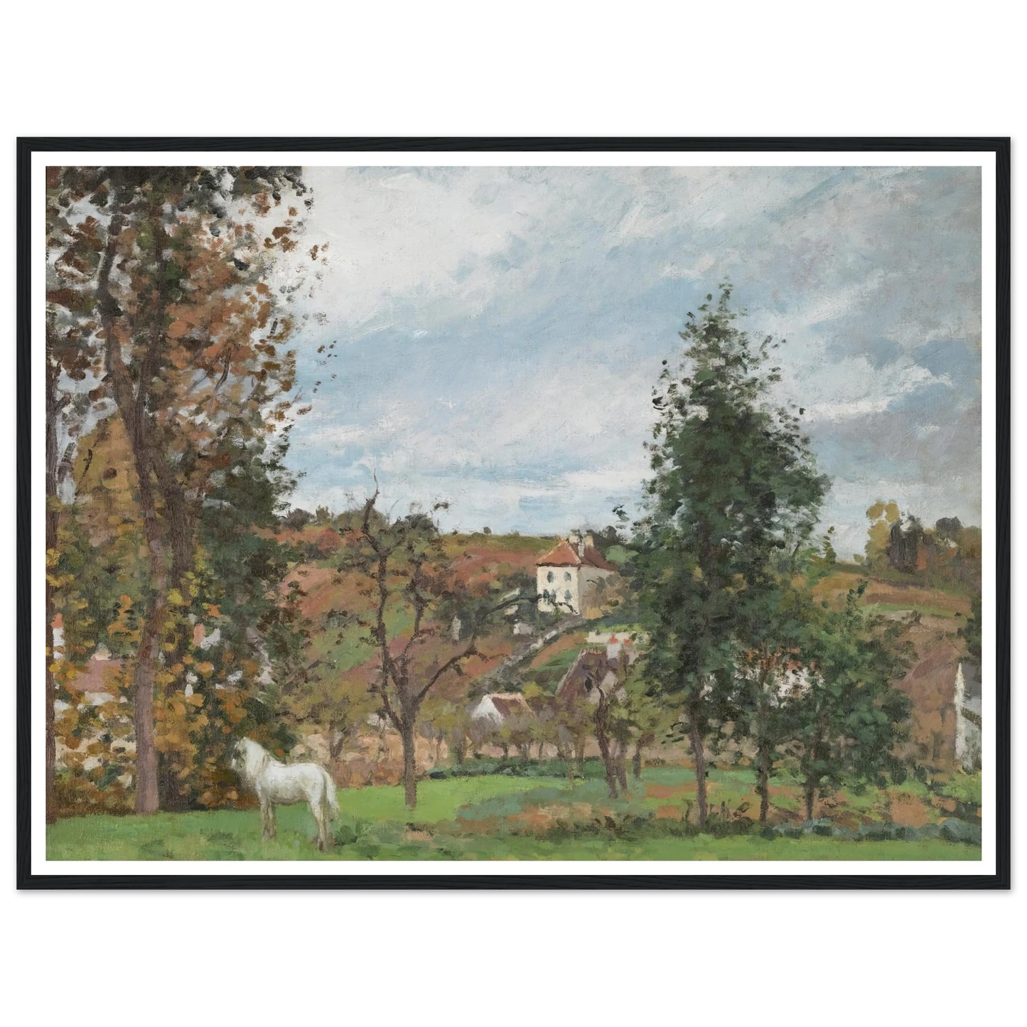 Paysage Avec Cheval Blanc Dans Un Pré, L’hermitage, Pontoise (1872) Art Print | Camille Pissarro - Framed Poster - 30x40 cm / 12x16″ - Black frame