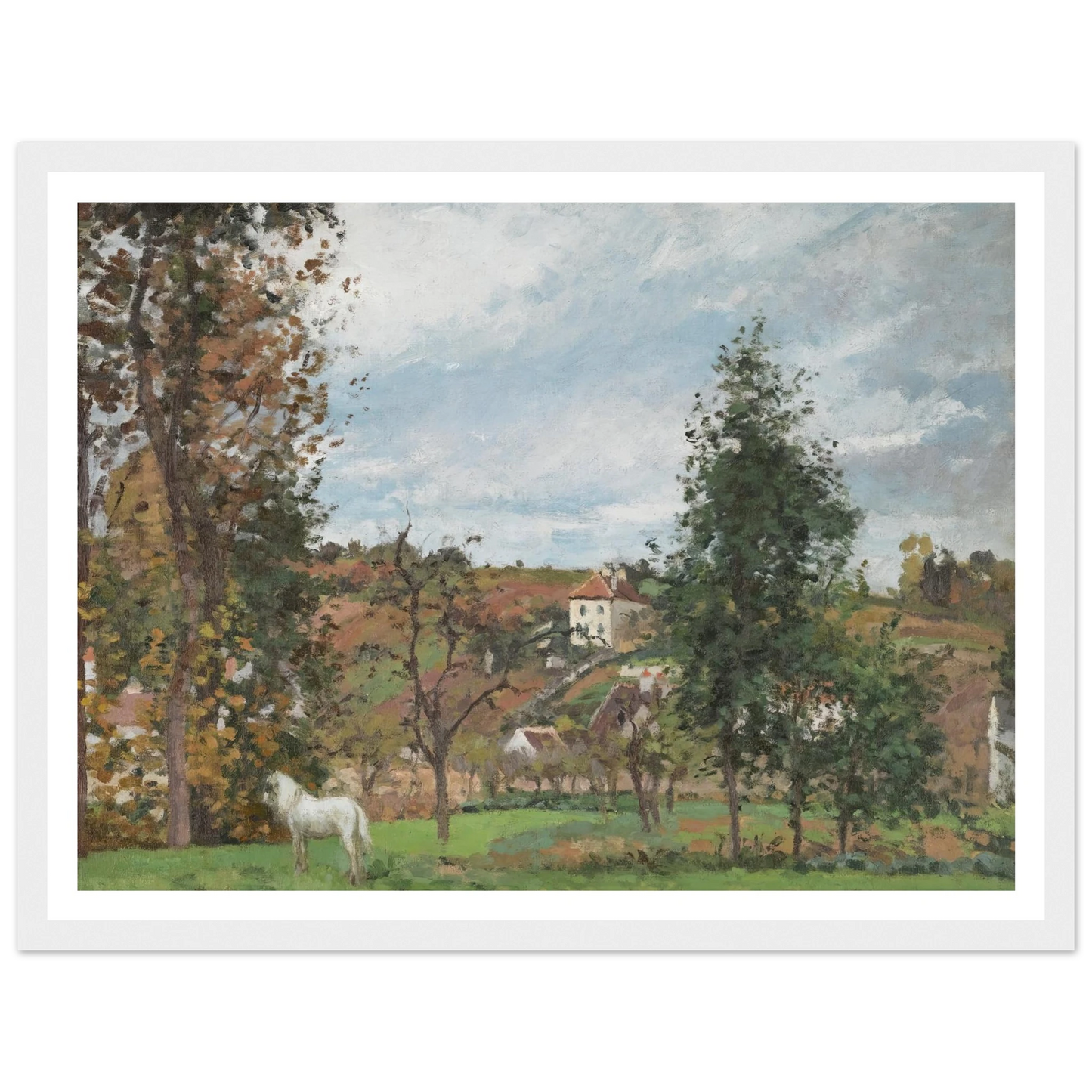 Paysage Avec Cheval Blanc Dans Un Pré, L’hermitage, Pontoise (1872) Art Print | Camille Pissarro - Framed Poster - 30x40 cm / 12x16″ - Black frame