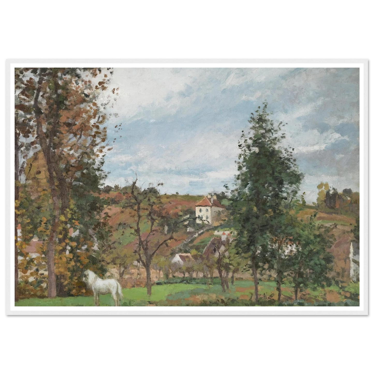 Paysage Avec Cheval Blanc Dans Un Pré, L’hermitage, Pontoise (1872) Art Print | Camille Pissarro - Framed Poster - 30x40 cm / 12x16″ - Black frame