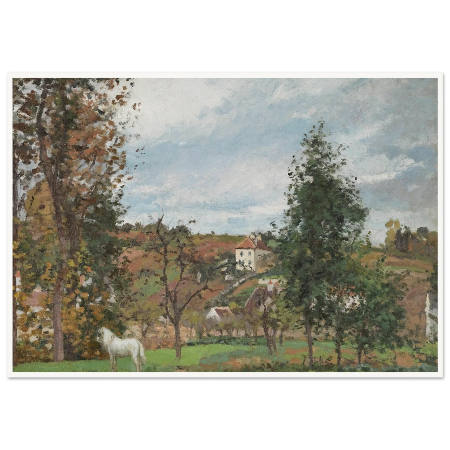 Paysage Avec Cheval Blanc Dans Un Pré, L’hermitage, Pontoise (1872) Art Print | Camille Pissarro - Framed Poster - 30x40 cm / 12x16″ - Black frame