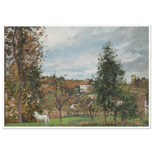 Paysage Avec Cheval Blanc Dans Un Pré, L’hermitage, Pontoise (1872) Art Print | Camille Pissarro - Framed Poster - 30x40 cm / 12x16″ - Black frame