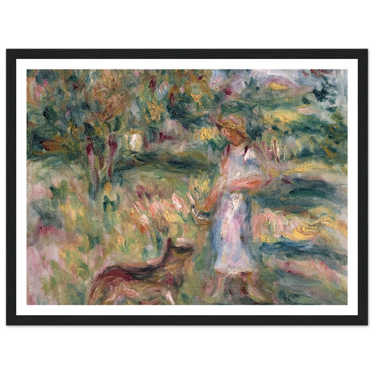 Paysage avec femme en bleu et Zaza à Cagnes (1919) Art Print | Pierre Auguste Renoir - Framed Poster - 30x40 cm / 12x16″ - Black frame