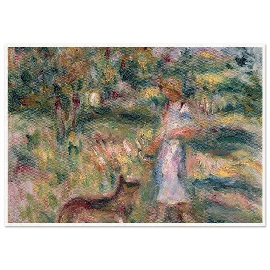 Paysage avec femme en bleu et Zaza à Cagnes (1919) Art Print | Pierre Auguste Renoir - Framed Poster - 30x40 cm / 12x16″ - Black frame