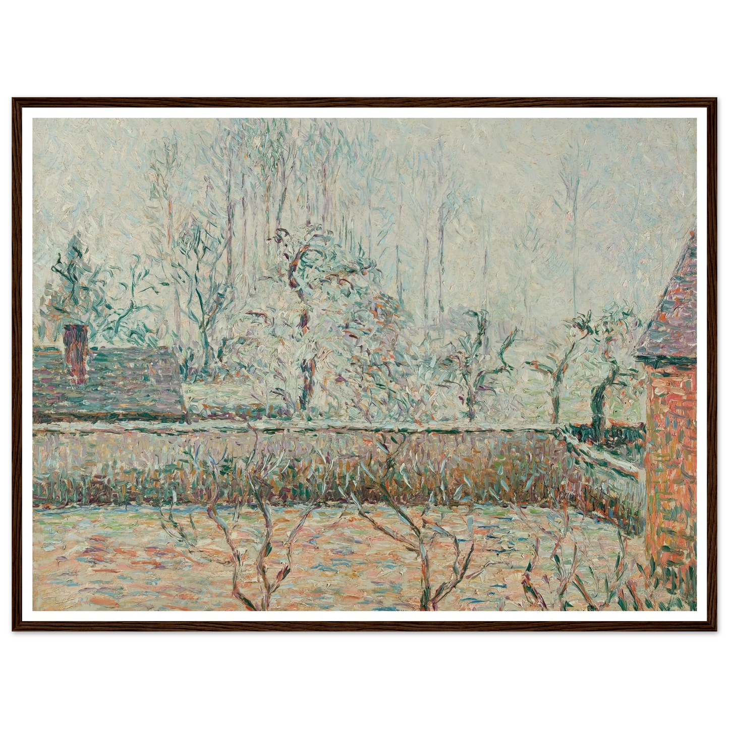 Paysage Avec Maisons Et Mur De Clôture, Givre Et Brume, Éragny (1892) Art Print | Camille Pissarro - Framed Poster - 30x40 cm / 12x16″ - Black frame
