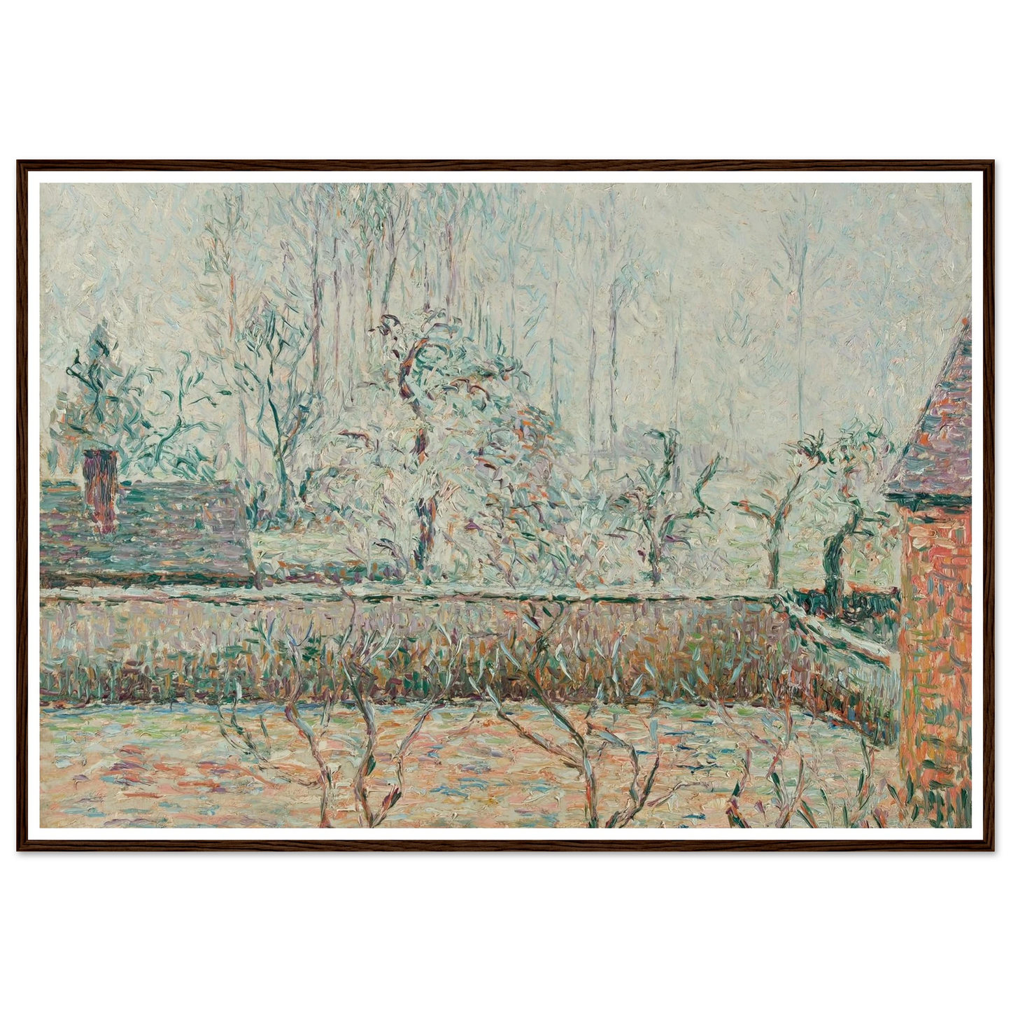 Paysage Avec Maisons Et Mur De Clôture, Givre Et Brume, Éragny (1892) Art Print | Camille Pissarro - Framed Poster - 30x40 cm / 12x16″ - Black frame