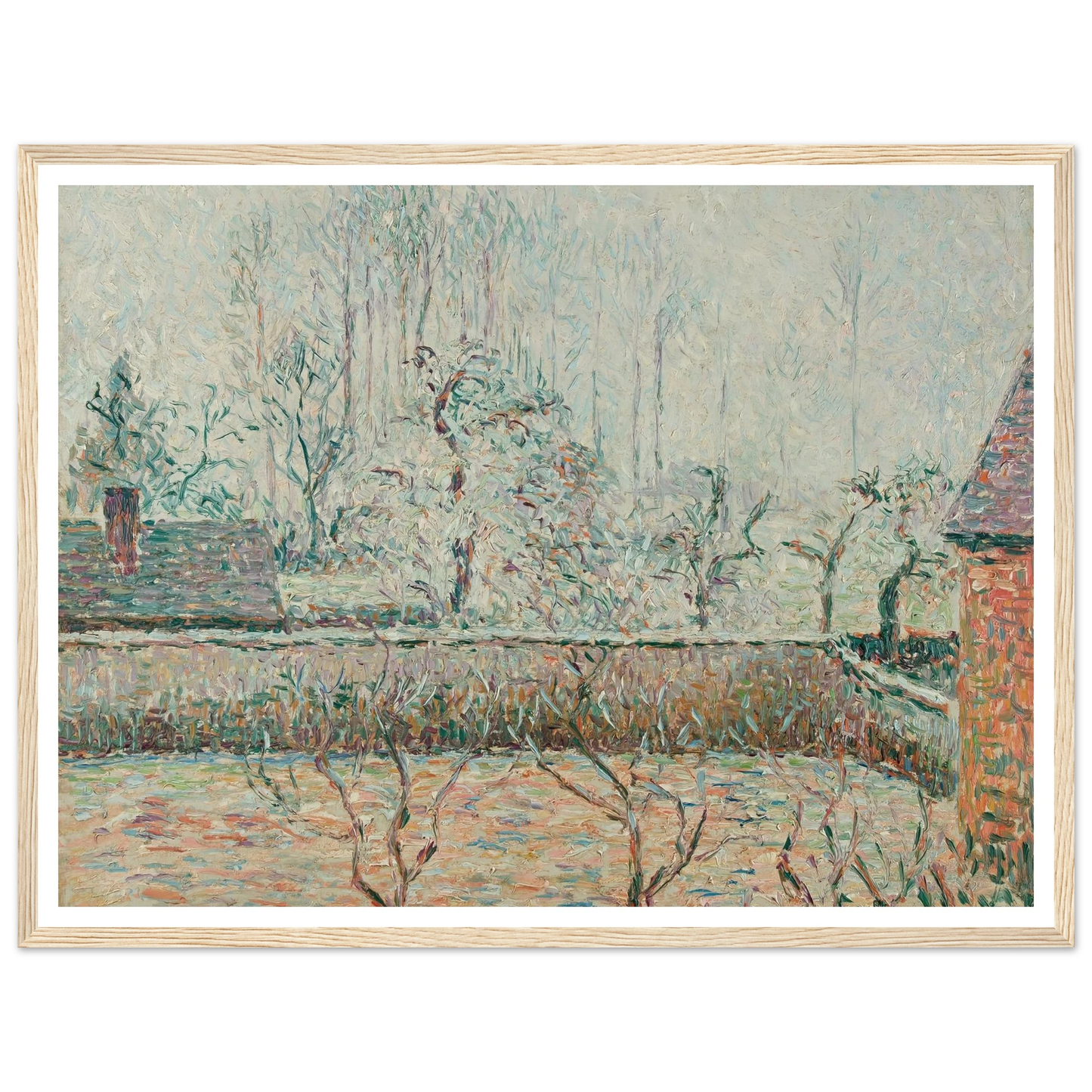 Paysage Avec Maisons Et Mur De Clôture, Givre Et Brume, Éragny (1892) Art Print | Camille Pissarro - Framed Poster - 30x40 cm / 12x16″ - Black frame