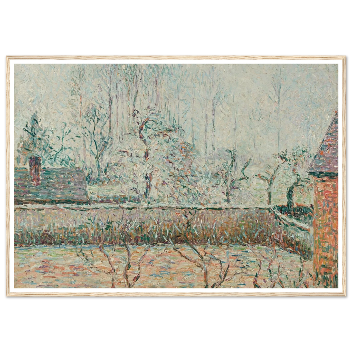 Paysage Avec Maisons Et Mur De Clôture, Givre Et Brume, Éragny (1892) Art Print | Camille Pissarro - Framed Poster - 30x40 cm / 12x16″ - Black frame