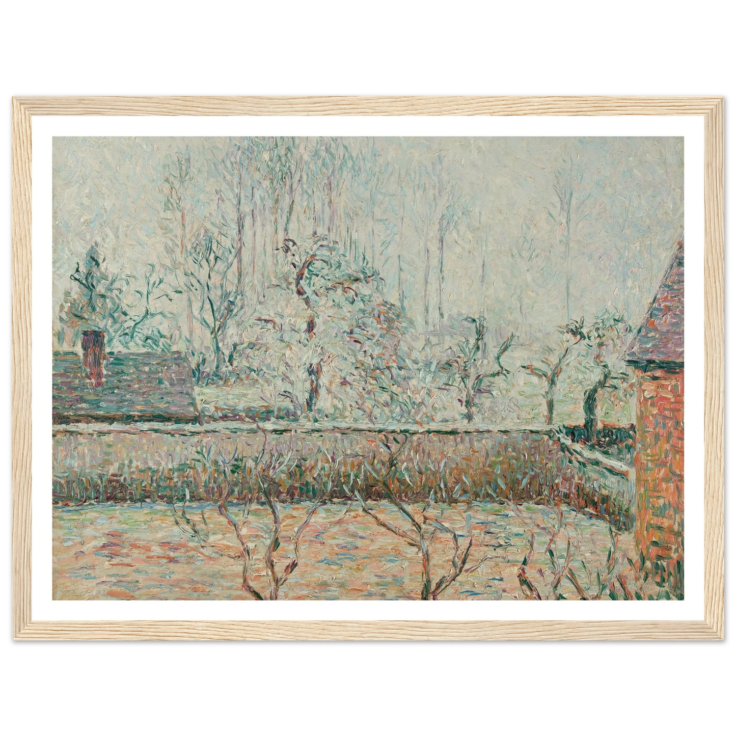 Paysage Avec Maisons Et Mur De Clôture, Givre Et Brume, Éragny (1892) Art Print | Camille Pissarro - Framed Poster - 30x40 cm / 12x16″ - Black frame