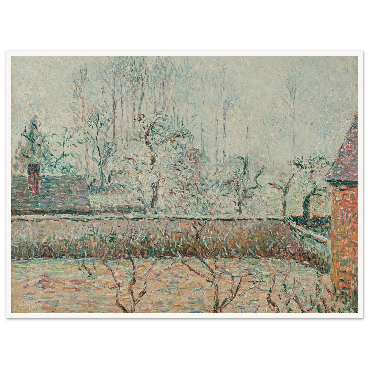 Paysage Avec Maisons Et Mur De Clôture, Givre Et Brume, Éragny (1892) Art Print | Camille Pissarro - Framed Poster - 30x40 cm / 12x16″ - Black frame