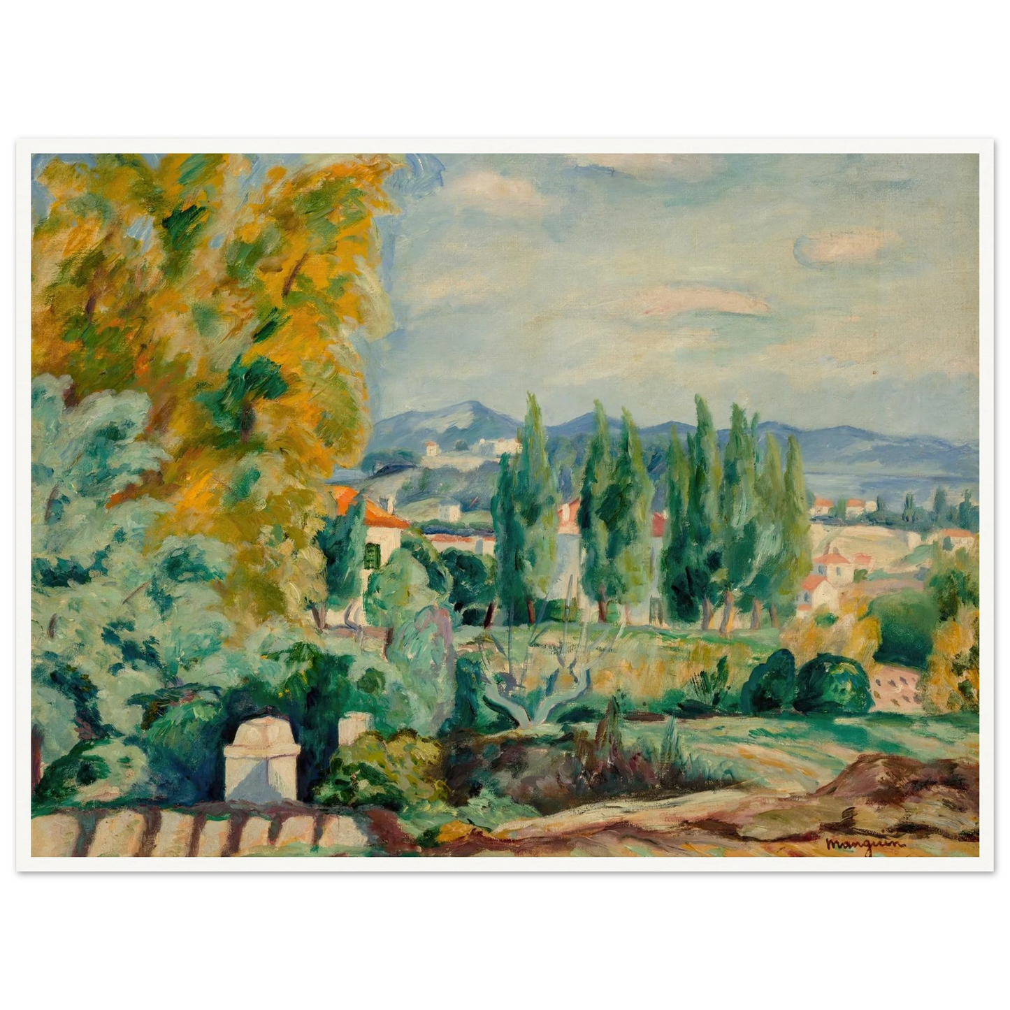 Paysage d’automne aux environs de Saint-Tropez (1922) Art Print | Henri Manguin - Framed Poster - 30x40 cm / 12x16″ - Black frame