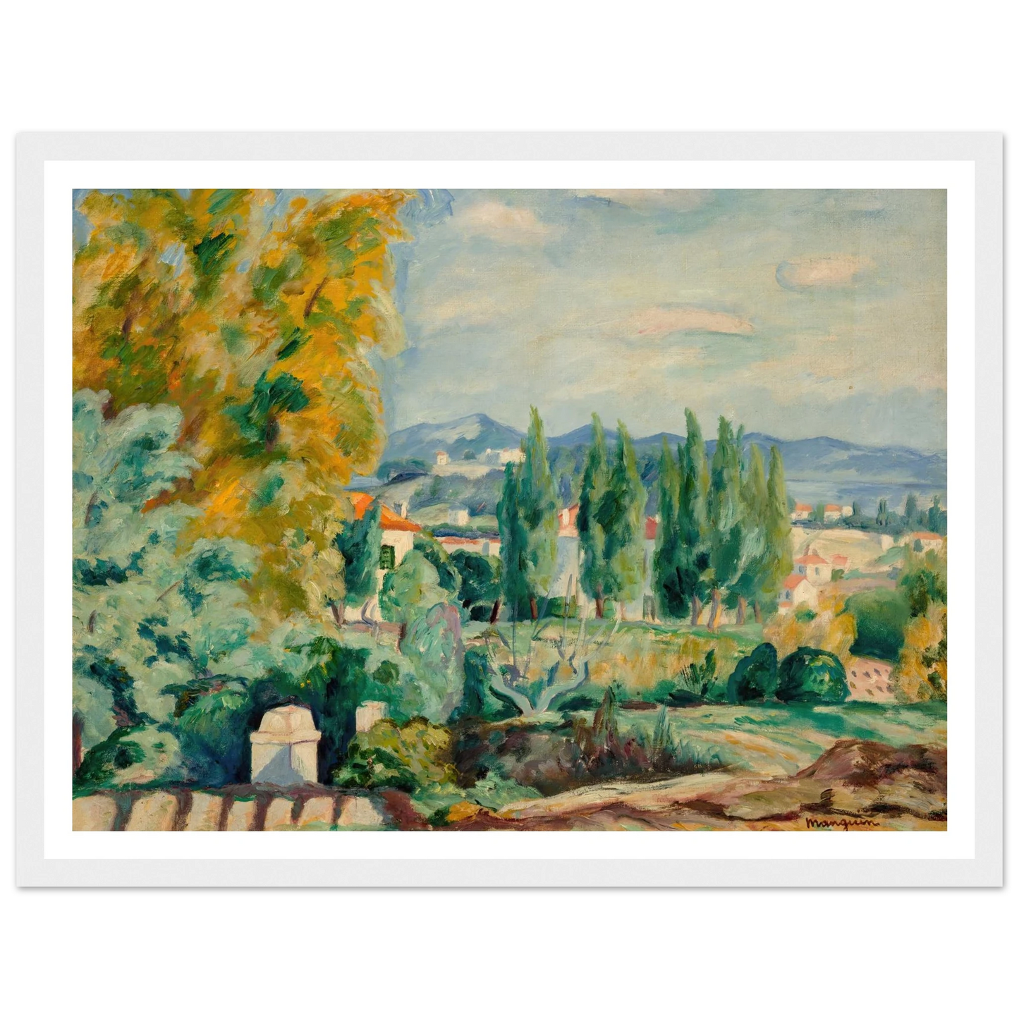 Paysage d’automne aux environs de Saint-Tropez (1922) Art Print | Henri Manguin - Framed Poster - 30x40 cm / 12x16″ - Black frame