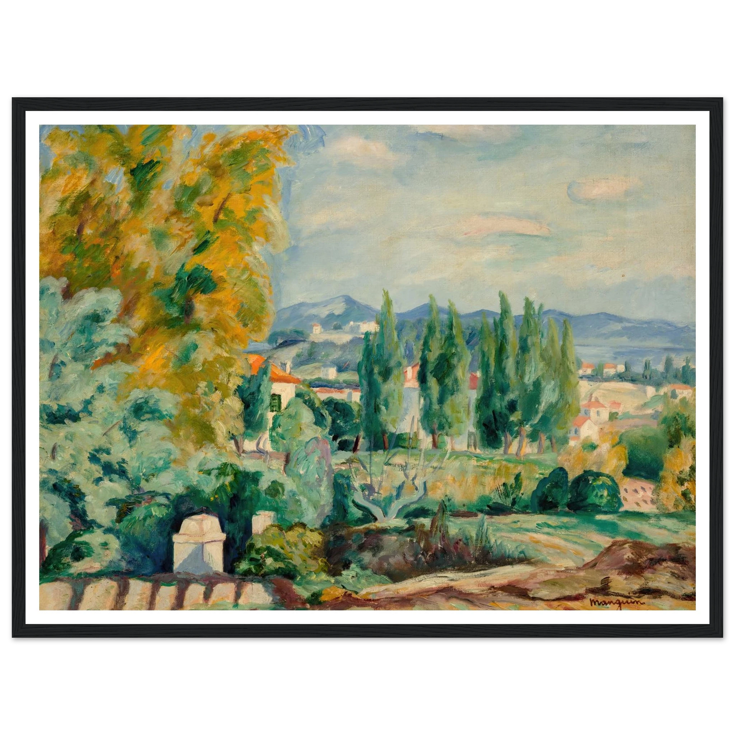 Paysage d’automne aux environs de Saint-Tropez (1922) Art Print | Henri Manguin - Framed Poster - 30x40 cm / 12x16″ - Black frame