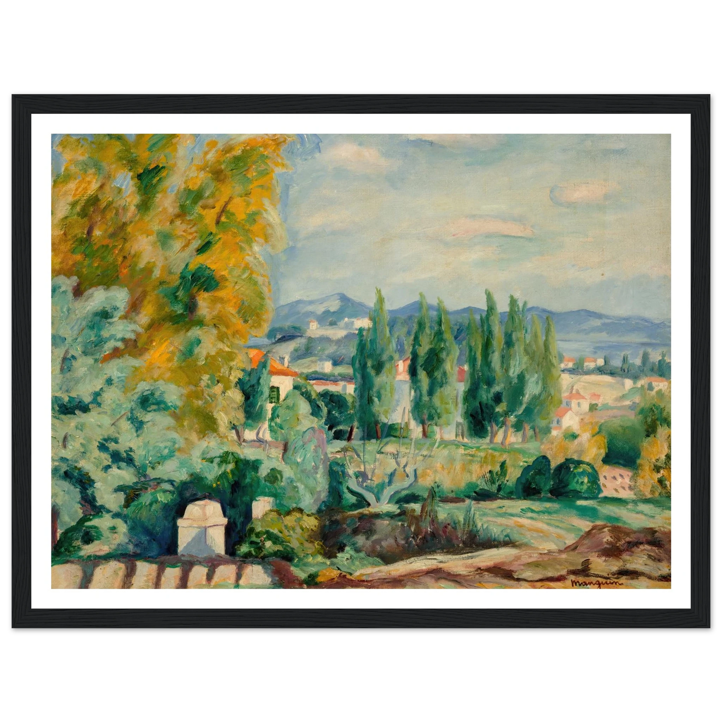 Paysage d’automne aux environs de Saint-Tropez (1922) Art Print | Henri Manguin - Framed Poster - 30x40 cm / 12x16″ - Black frame