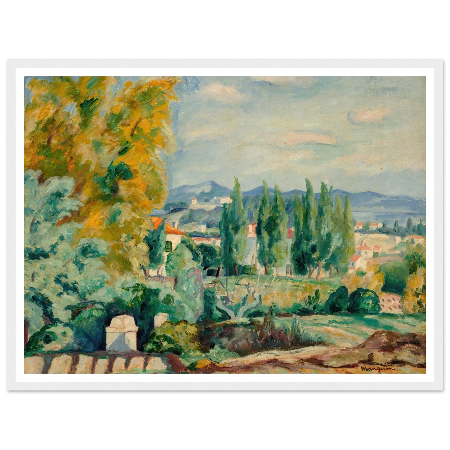 Paysage d’automne aux environs de Saint-Tropez (1922) Art Print | Henri Manguin - Framed Poster - 30x40 cm / 12x16″ - Black frame