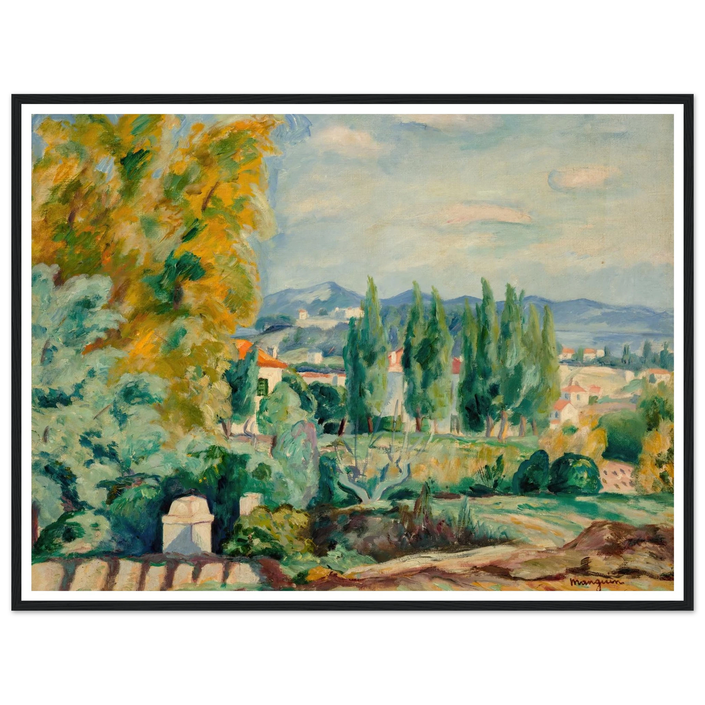 Paysage d’automne aux environs de Saint-Tropez (1922) Art Print | Henri Manguin - Framed Poster - 30x40 cm / 12x16″ - Black frame