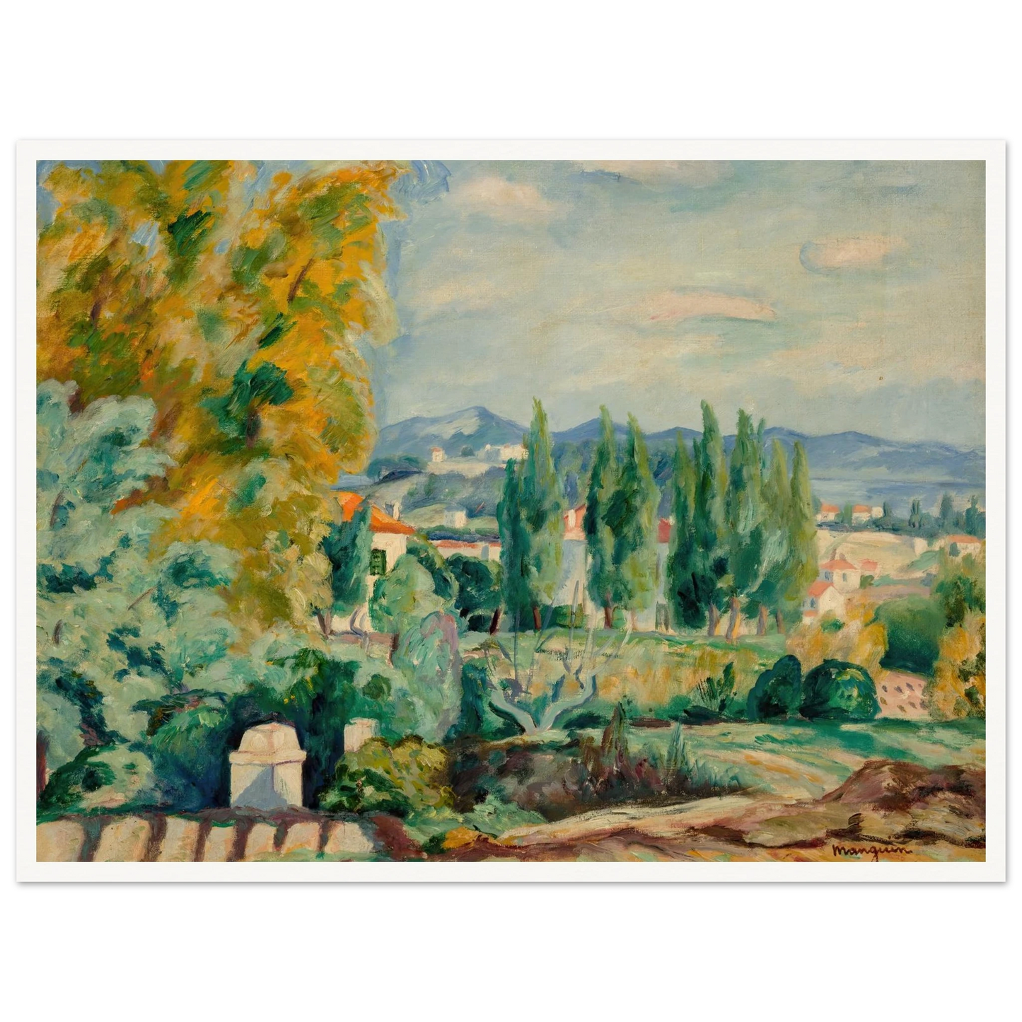 Paysage d’automne aux environs de Saint-Tropez (1922) Art Print | Henri Manguin - Framed Poster - 30x40 cm / 12x16″ - Black frame
