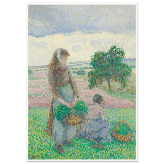 Paysannes portant un panier (1888) Art Print | Camille Pissarro - Framed Poster - 70x100 cm / 28x40″ - Black frame