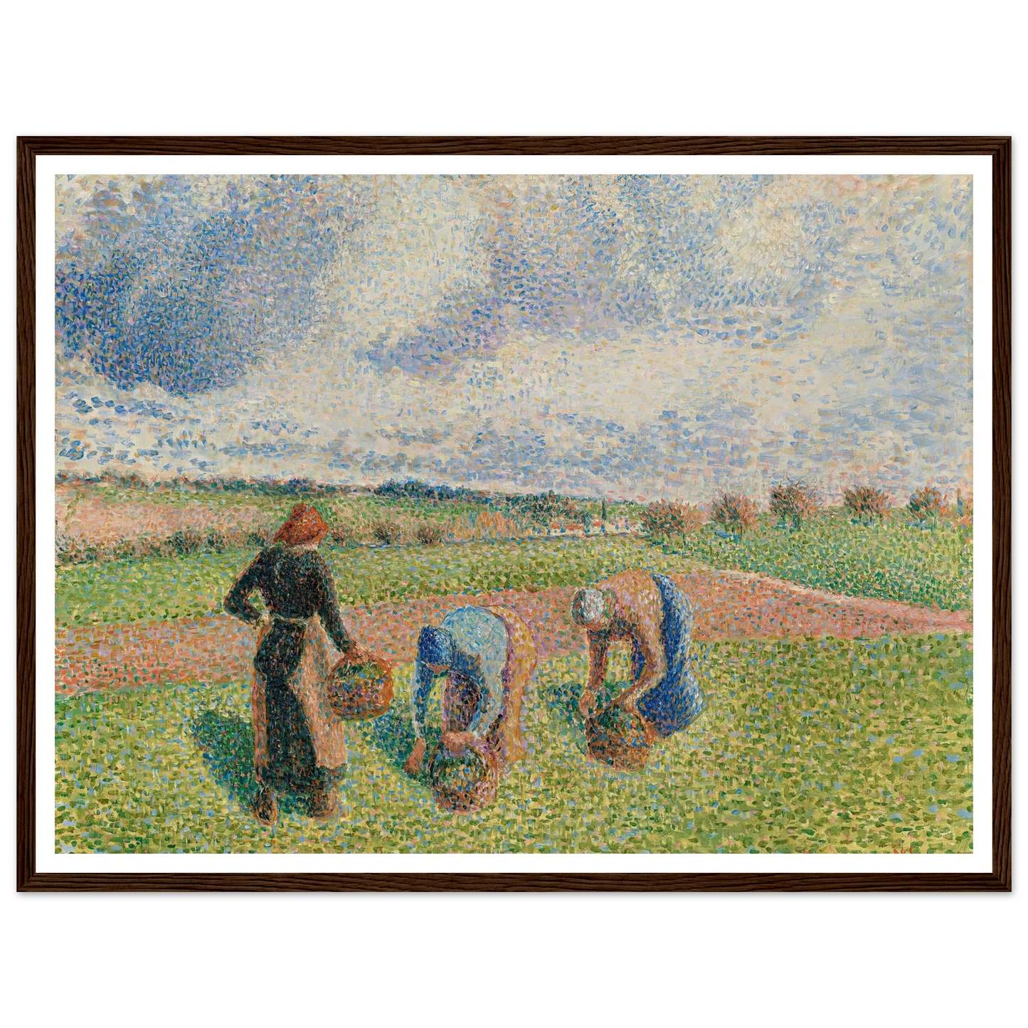 Paysannes Ramassant Des Herbes, Éragny (1886) Art Print | Camille Pissarro - Framed Poster - 30x40 cm / 12x16″ - Black frame