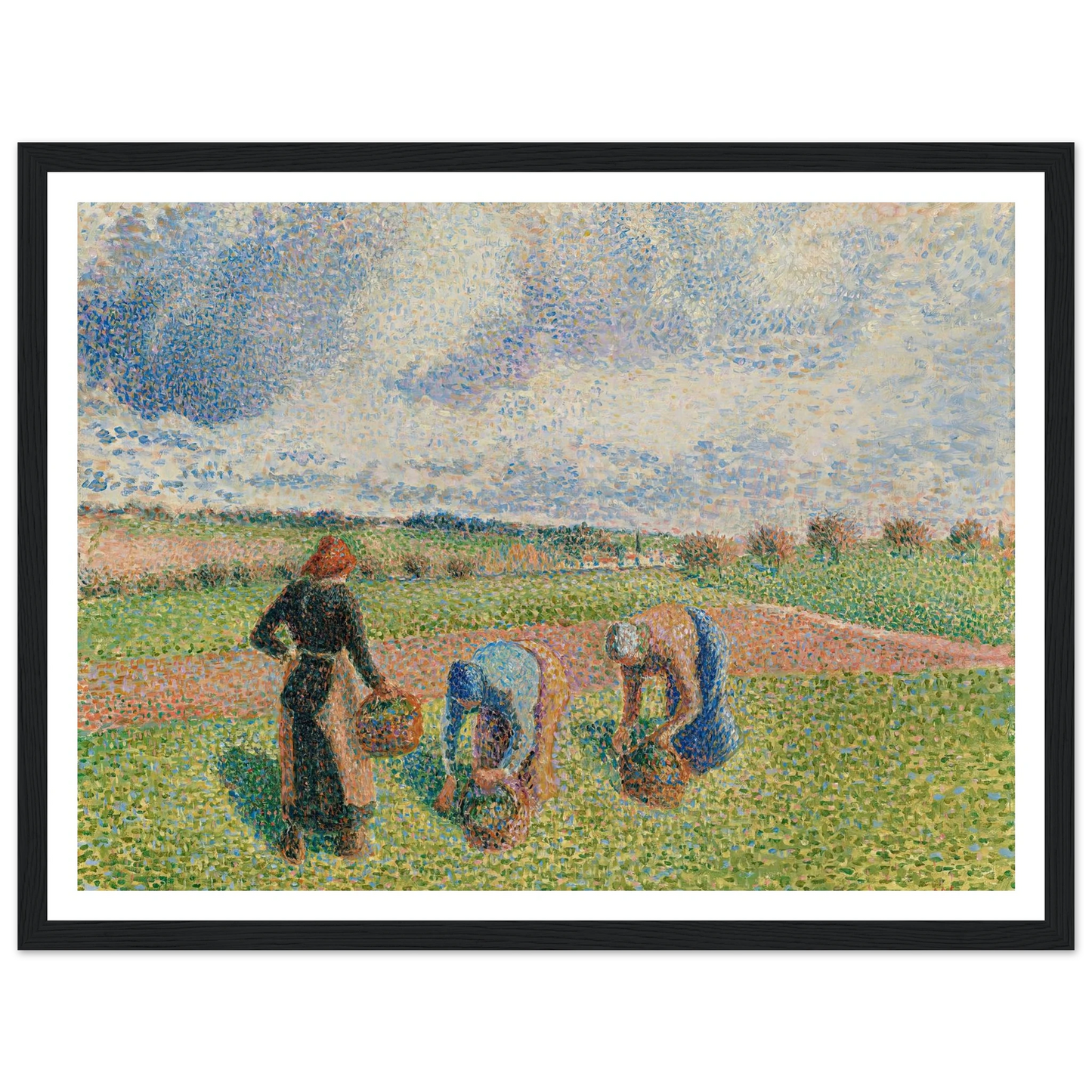 Paysannes Ramassant Des Herbes, Éragny (1886) Art Print | Camille Pissarro - Framed Poster - 30x40 cm / 12x16″ - Black frame