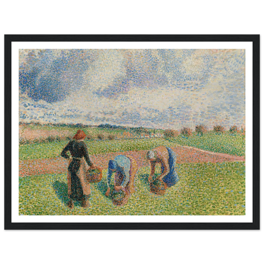 Paysannes Ramassant Des Herbes, Éragny (1886) Art Print | Camille Pissarro - Framed Poster - 30x40 cm / 12x16″ - Black frame