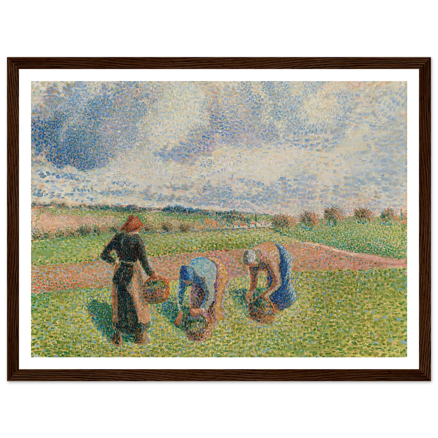 Paysannes Ramassant Des Herbes, Éragny (1886) Art Print | Camille Pissarro - Framed Poster - 30x40 cm / 12x16″ - Black frame